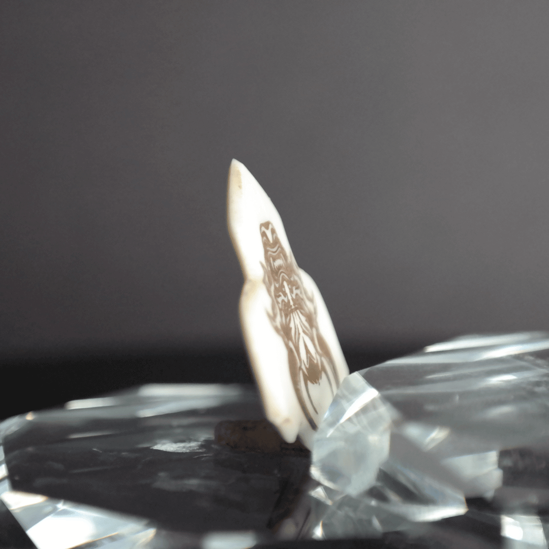 A Knc Picks handmade 2.0mm bone guitar pick featuring a detailed, laser-engraved Samurai Katana sword design.