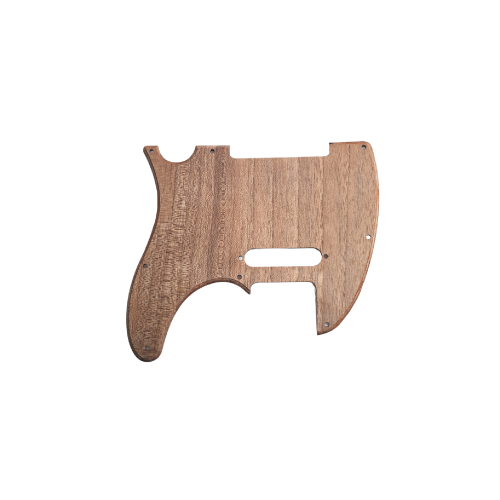 Close-up detail of the natural, dark grain of the Knc Picks walnut wood pickguard for diffrent guitars.