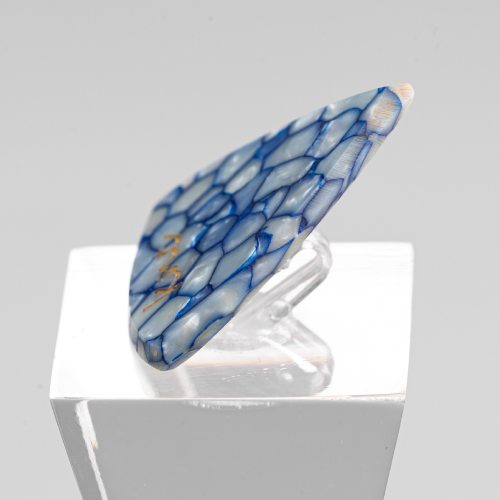 "A custom engraved Blue Galalith pick with a personalized name shown below the Knc Picks logo.