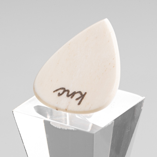 A personalized bone pick with a custom logo laser-engraved below the Knc logo.